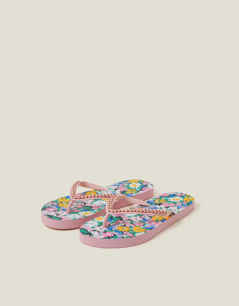 Beaded Floral Flip Flops, Multi (PASTEL MULTI), large