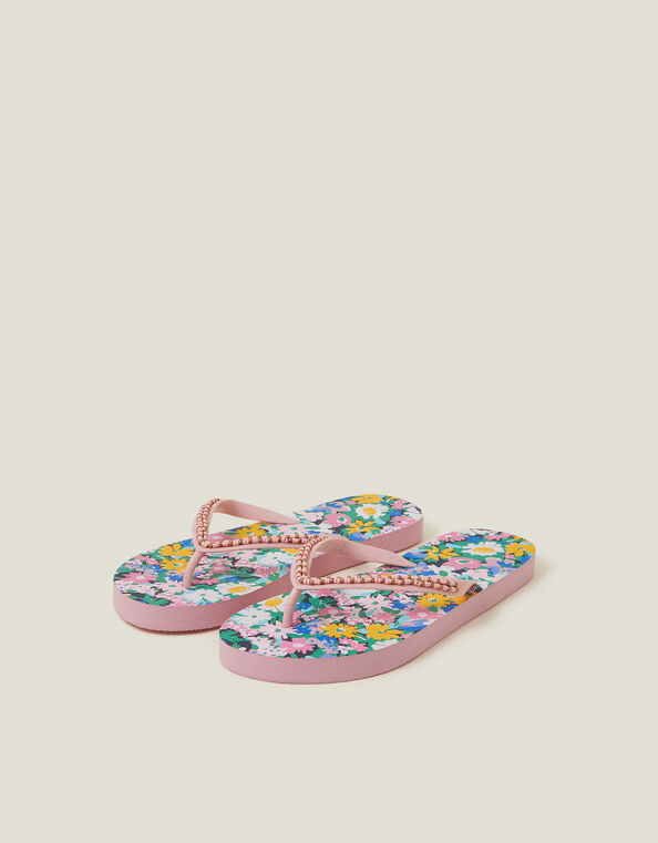 Beaded Floral Flip Flops, Multi (PASTEL MULTI), large