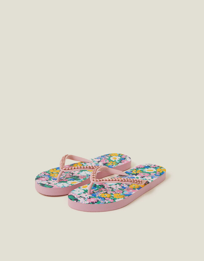 Beaded Floral Flip Flops, Multi (PASTEL MULTI), large