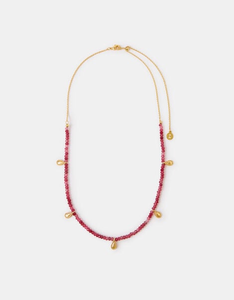 14ct Gold-Plated Teardrop Strawberry Quartz Necklace, , large