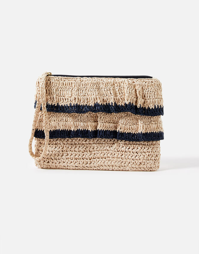 Ruffle Raffia Clutch Bag, , large