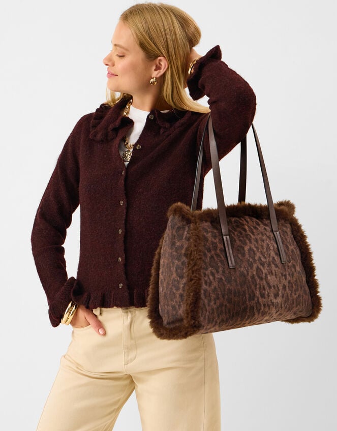 Leopard Print Faux Fur Shoulder Bag, , large