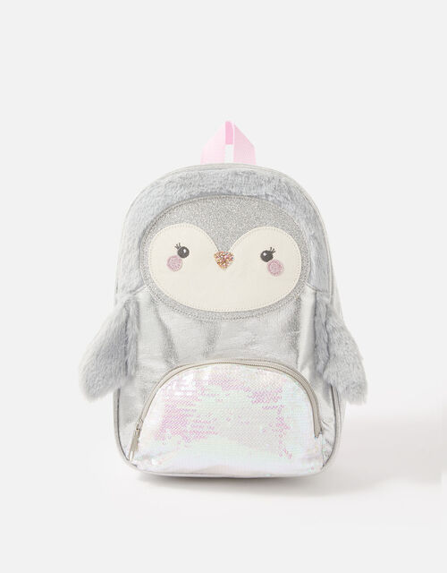 Fluffy Sequin Penguin Backpack , , large