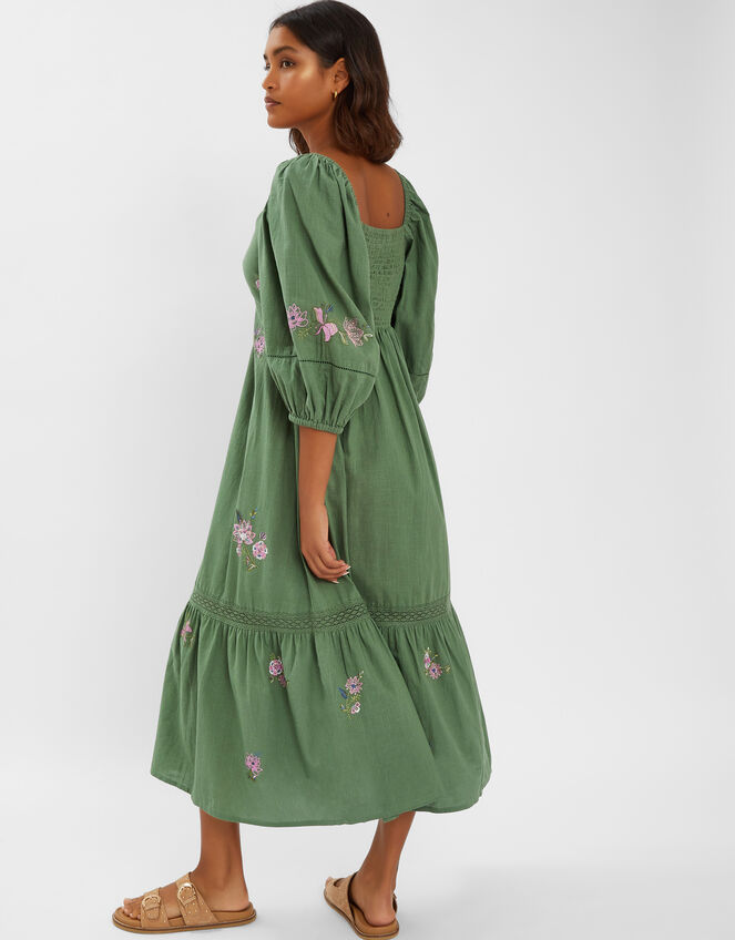 Jasmine Embroidered Midi Dress, Green (KHAKI), large