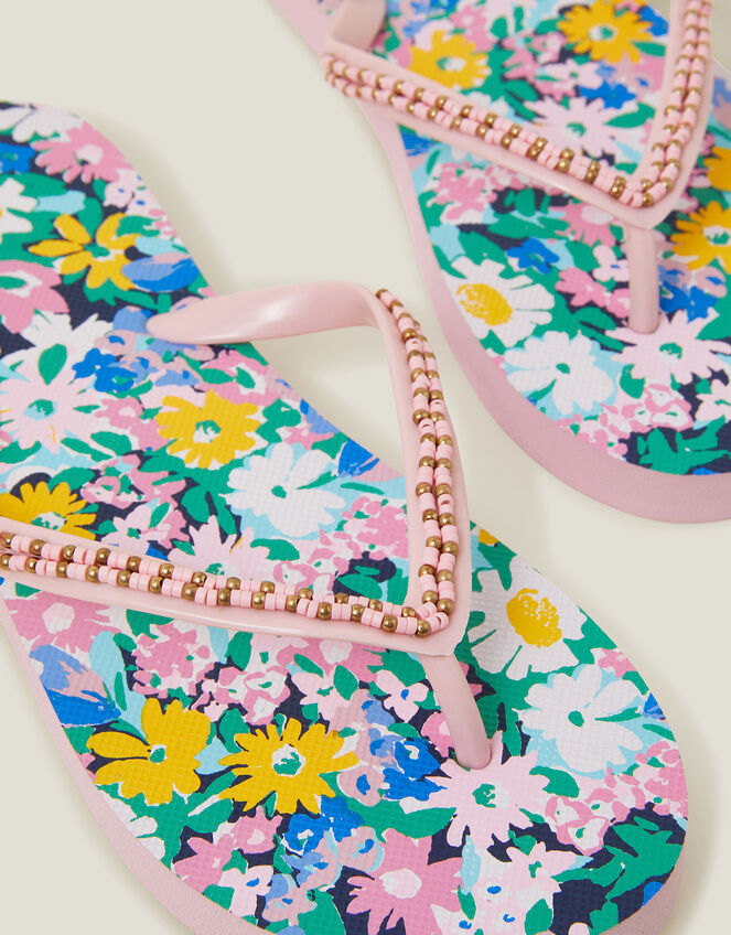Beaded Floral Flip Flops, Multi (PASTEL MULTI), large