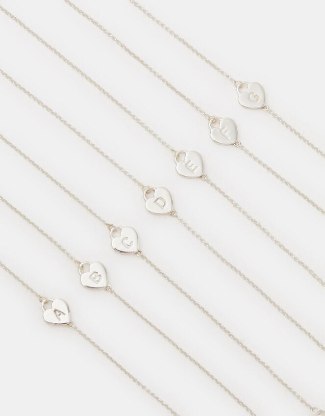 Sterling Silver Heart Initial Bracelet, Silver (ST SILVER), large