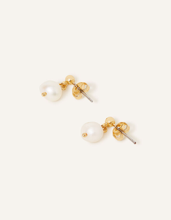 14ct Gold-Plated Pearl Drop Earrings, , large