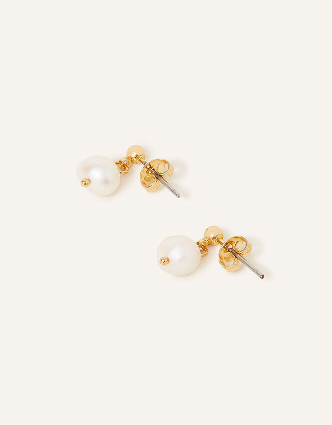 14ct Gold-Plated Pearl Drop Earrings, , large