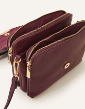 Double Zip Cross Body Bag, Red (BURGUNDY), large