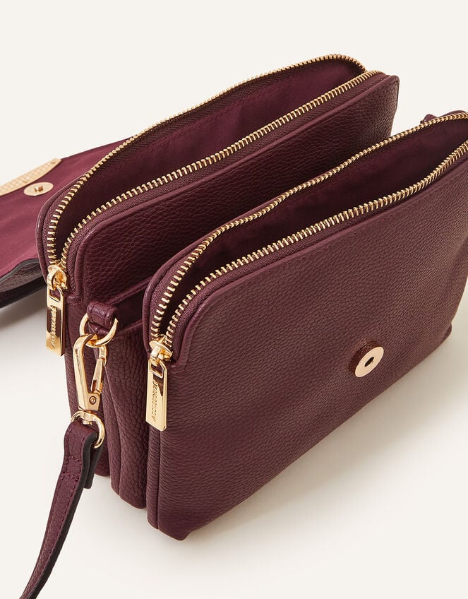 Double Zip Cross Body Bag, Red (BURGUNDY), large