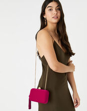 Velvet Hardcase Clutch Bag, Pink (FUCHSIA), large