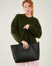 Artisanal Strap Detail Tote Bag, Black (BLACK), large