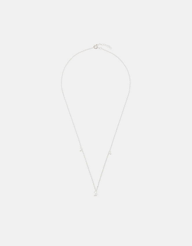 Sterling Silver Diamanté Pendant Necklace, , large