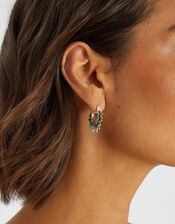 Sterling Silver-Plated Sun Ray Hoop Earrings, , large