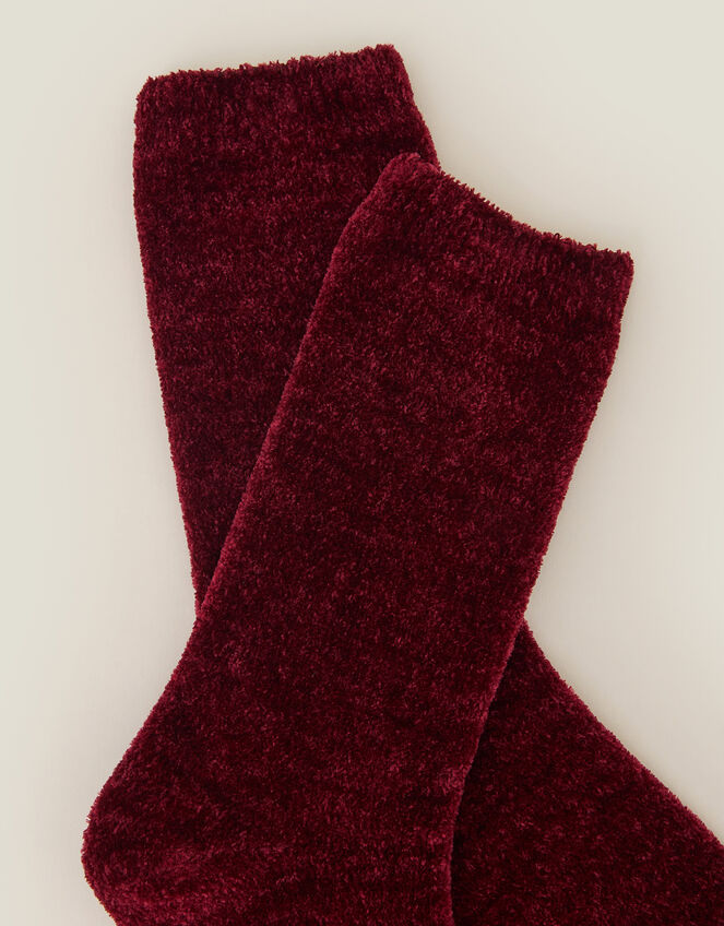 Chenille Bed Socks, Red (BURGUNDY), large
