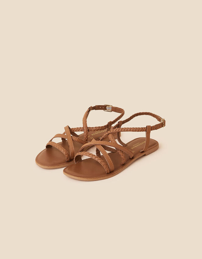 Plaited Strappy Sandals, Tan (TAN), large