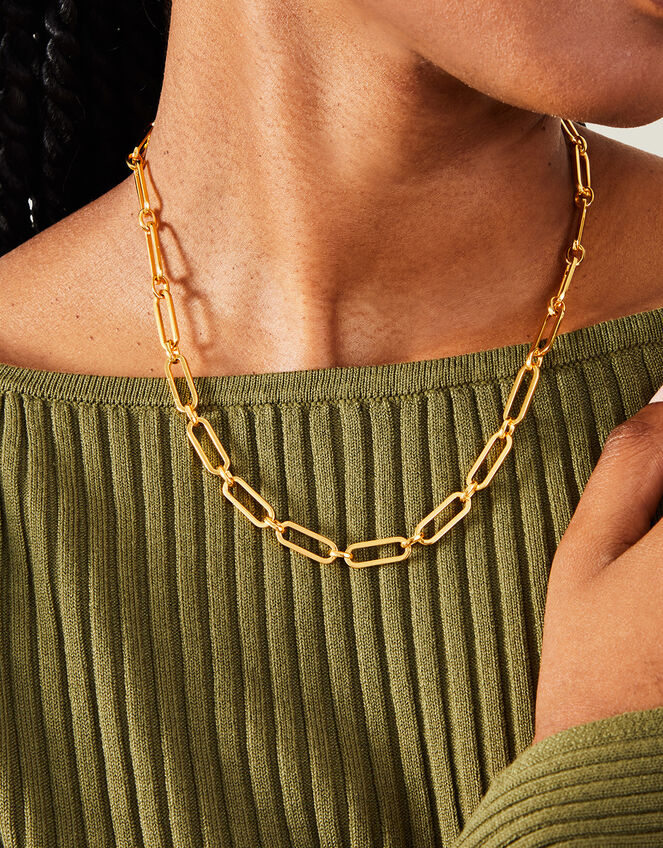 14 Gold-Plated Elongated Link Necklace, , large