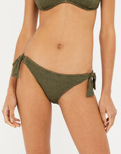 Textured Metallic Bikini Briefs, Green (KHAKI), large