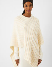 Rib Knit Poncho, Cream (CREAM), large