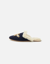 Bee Faux Fur Slippers, Blue (NAVY), large