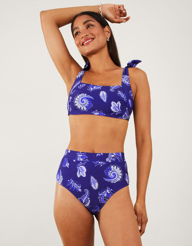 Paisley High Waisted Bikini Bottoms, Blue (BLUE), large
