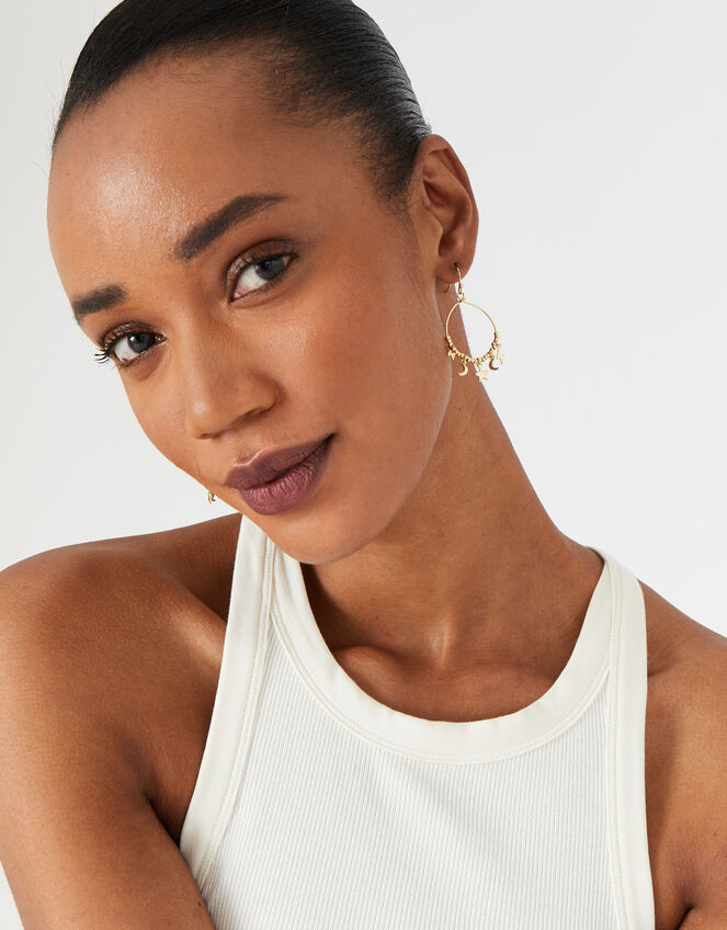 Gold-Plated Starry Charm Hoops, , large