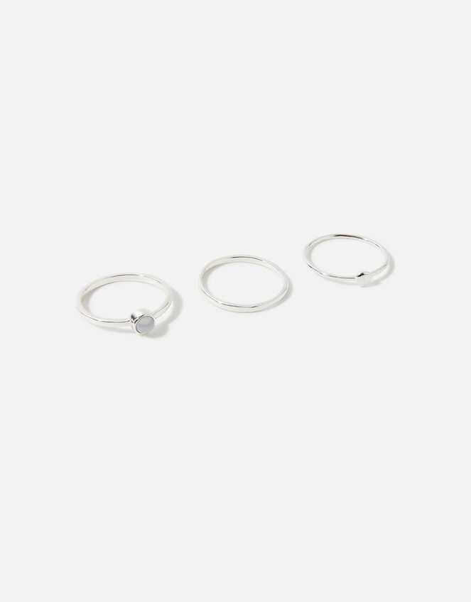 Sterling Silver Agate Rings Set of Three, Blue (BLUE), large
