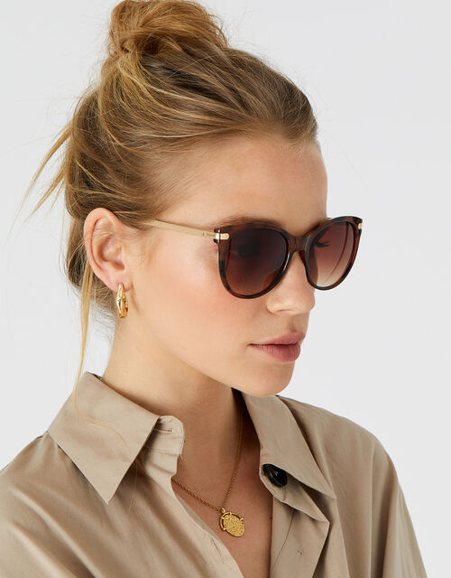Metal Arm Classic Wayfarer Sunglasses , Brown (TORT), large