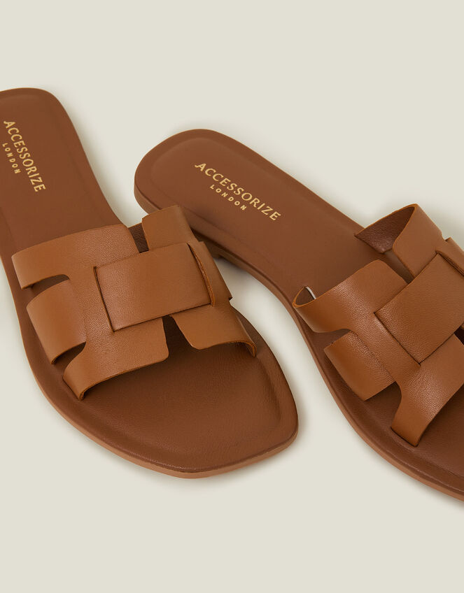 Leather Cut-Out Sliders, Tan (TAN), large