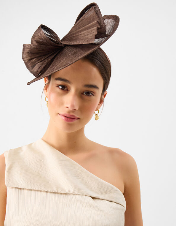 Bow Teardrop Fascinator, Brown (CHOCOLATE), large