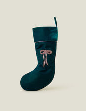 Embellished Bow Velvet Christmas Stocking, , large