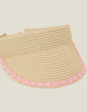 Girls Floral Trim Visor, Natural (NATURAL), large