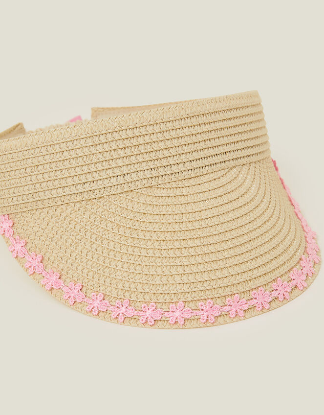 Girls Floral Trim Visor, Natural (NATURAL), large