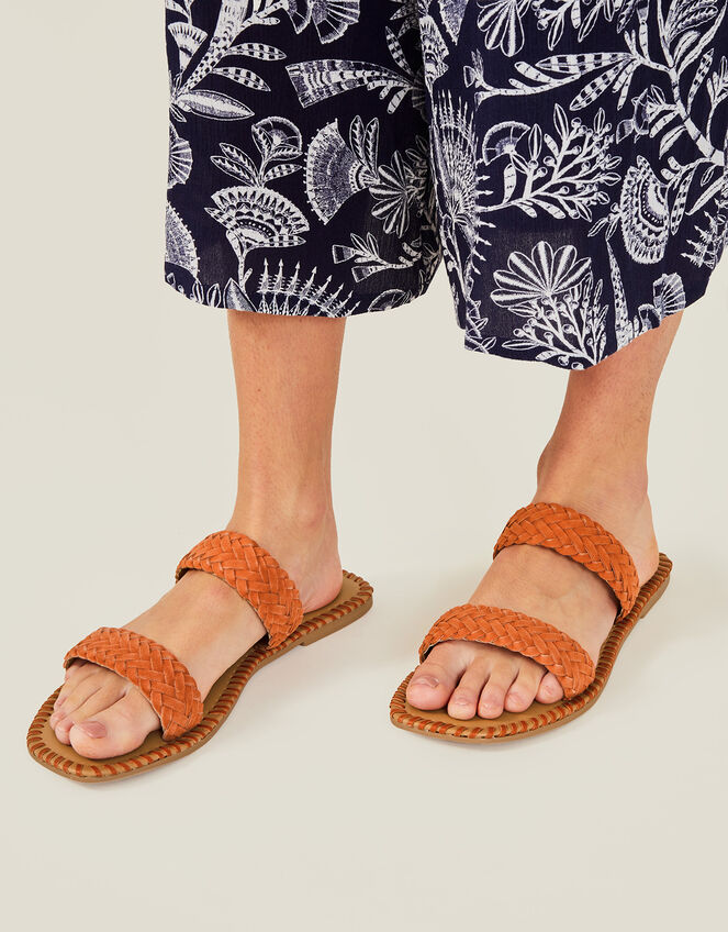 Suede Double Strap Sliders, Orange (ORANGE), large