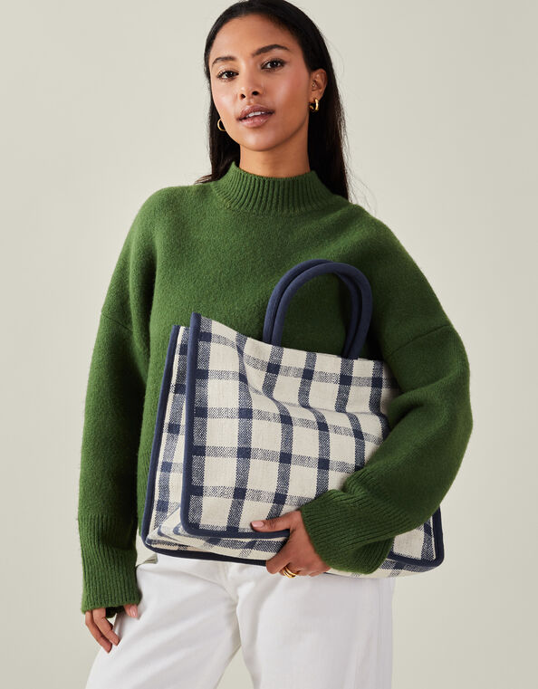 Woven Check Print Shopper Bag, , large