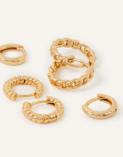14ct Gold-Plated Twisted Hoops Set of Three, , large