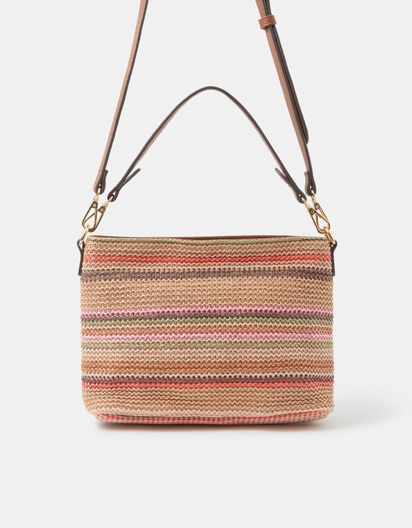 Woven Stripe Raffia Crossbody Bag, , large