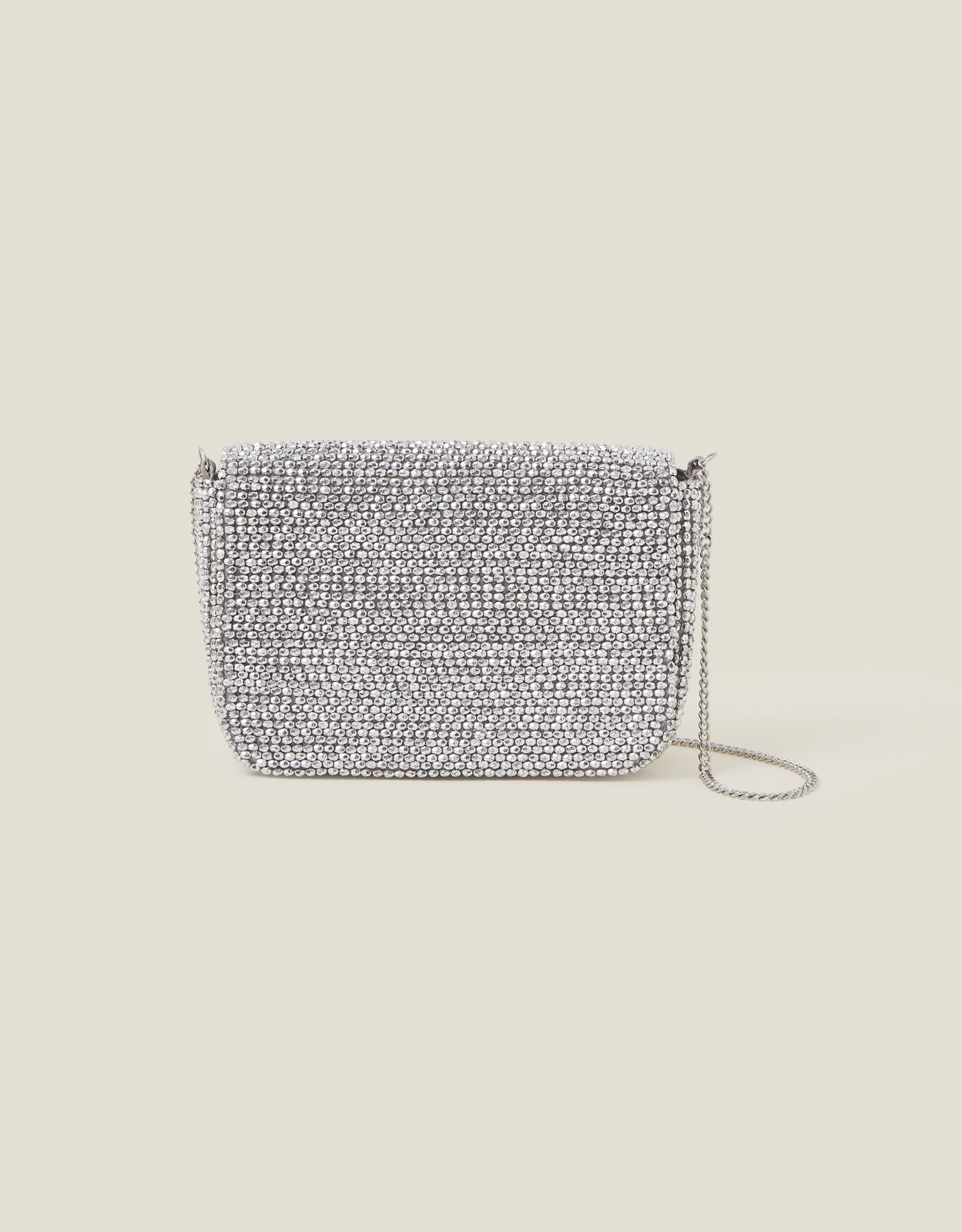 Fold Over Beaded Clutch Bag Silver