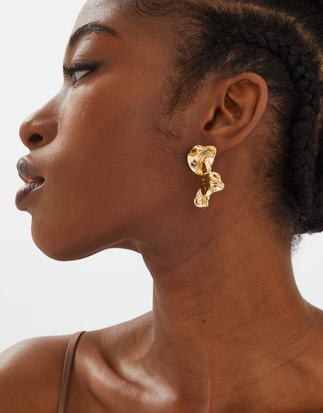 Layered Leaf Drop Earrings Gold, , large