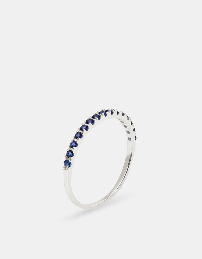 Sterling Silver Blue Pavé Ring, Silver (ST SILVER), large