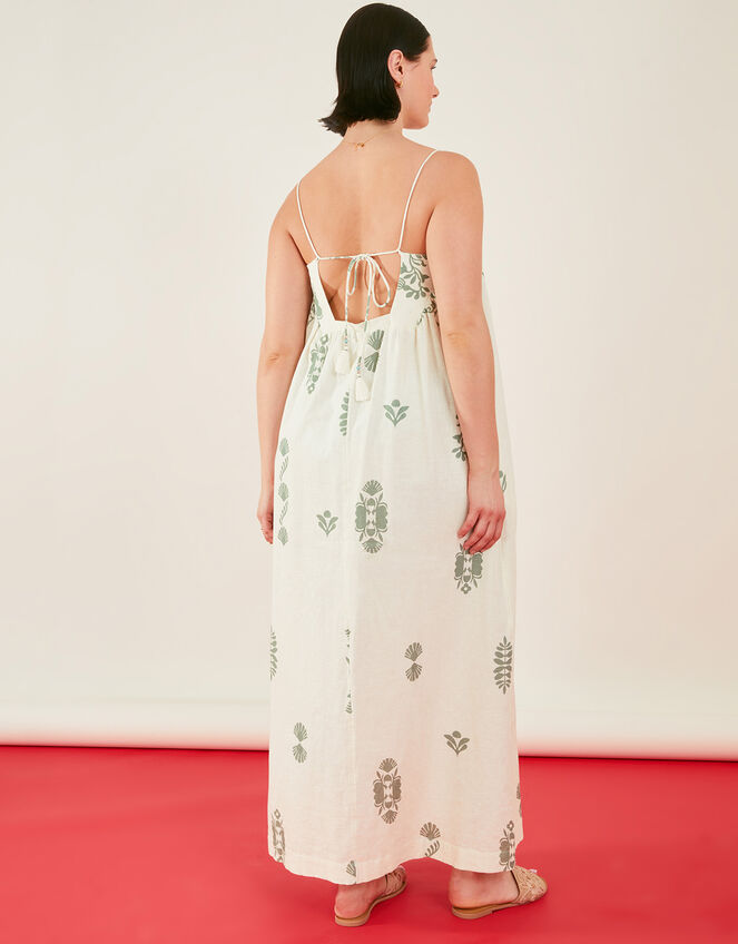 Ornamental Print Open Tie Back Maxi Dress, Ivory (IVORY), large