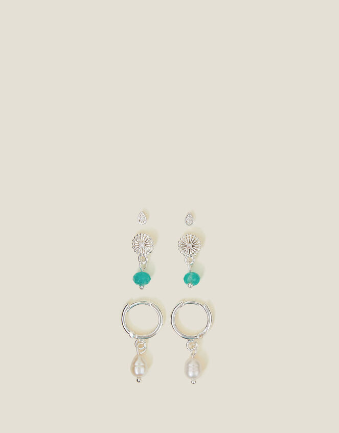 3-Pack Sterling Silver-Plated Earrings, , large