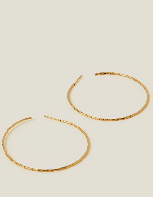 14ct Gold-Plated Large Diamond Cut Hoop Earrings, , large