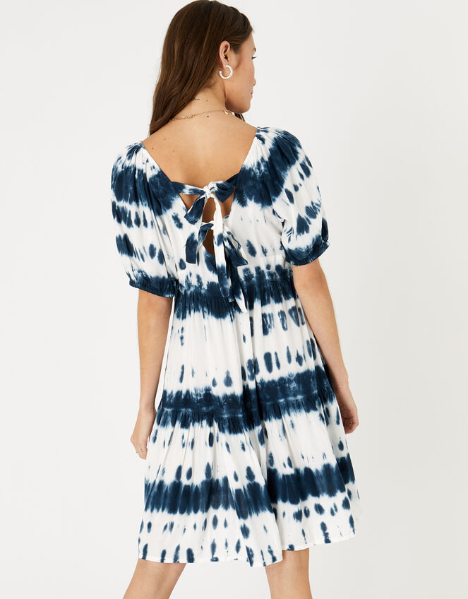 Tie Dye Puff Sleeve Dress, Blue (BLUE), large