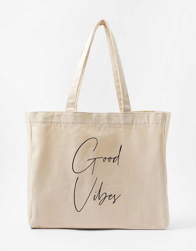 GOOD VIBES Slogan Shopper Bag, , large