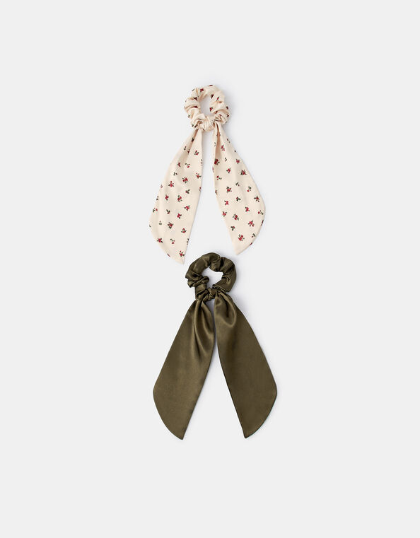 2-Pack Floral Satin Scarf Hair Scrunchies, , large