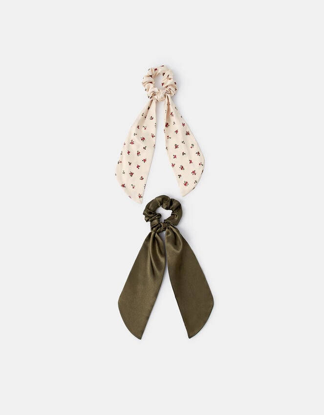2-Pack Floral Satin Scarf Hair Scrunchies, , large