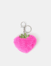 Girls Faux Fur Strawberry Bag Charm, , large