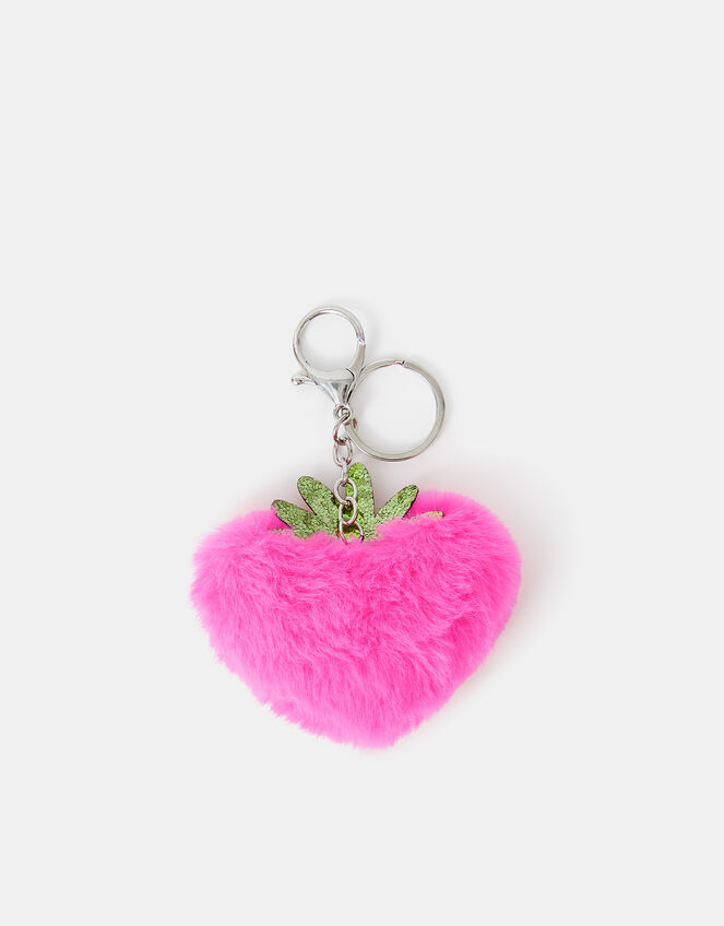 Girls Faux Fur Strawberry Bag Charm, , large