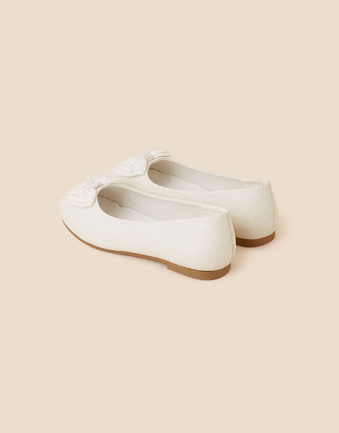 Girls Glitter Bow Ballerina Flats, Ivory (IVORY), large